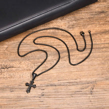 Charger l&#39;image dans la galerie, Pendentif Croix&amp;Chaine Acier Inox Noir
