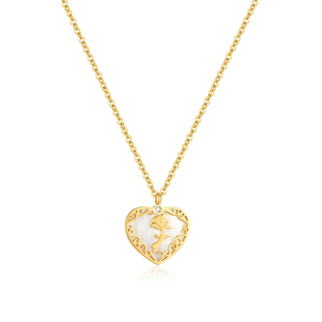 Pendentif Coeur&Chaine Nacre Acier Inoxydable