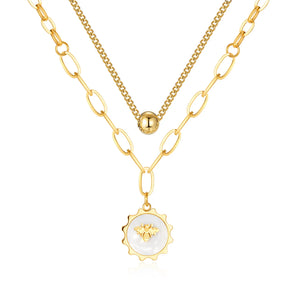 Collier Nacre Motif Abeille Acier Inoxydable