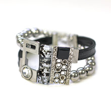 Load image into Gallery viewer, Créart Leather Stainless Steel Pewter bracelet
