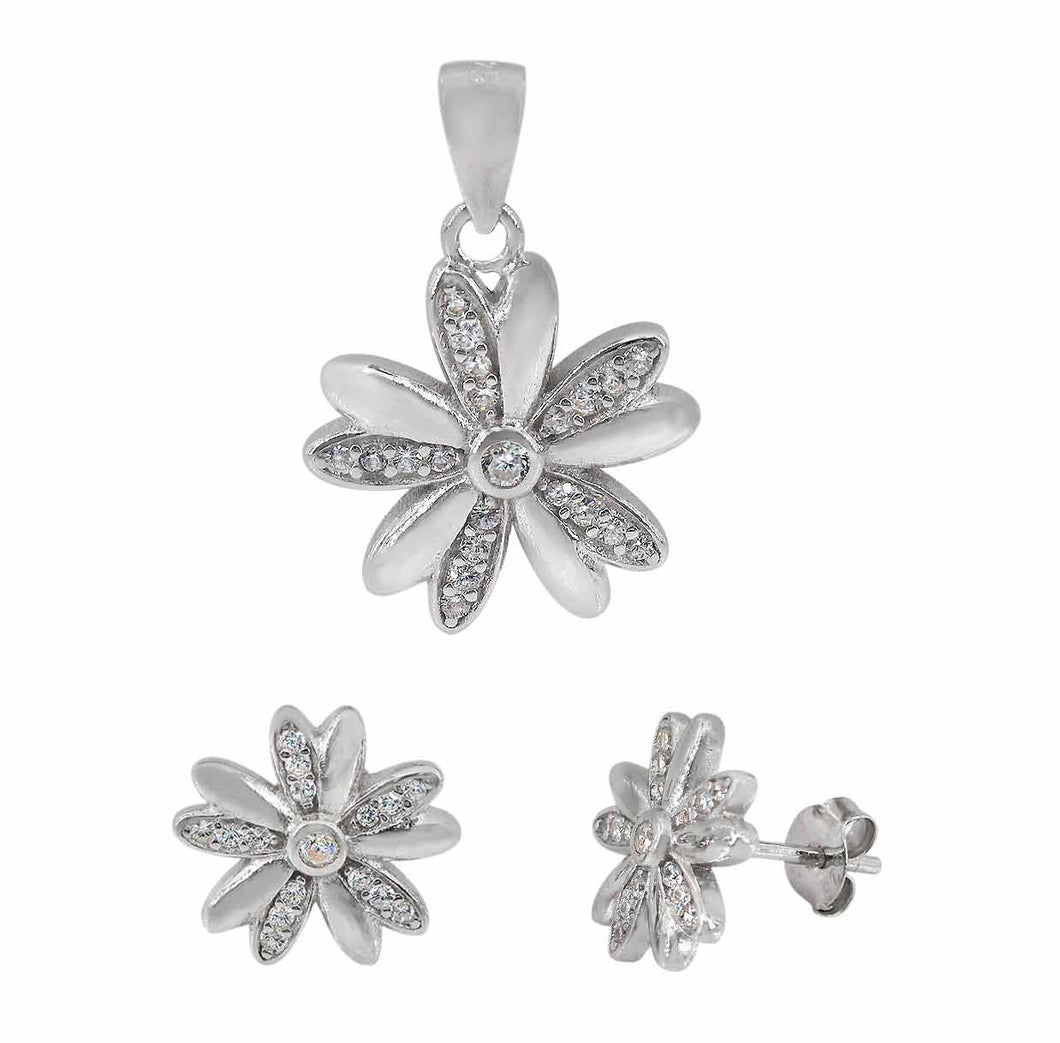 Pendentif Argent et B. d'oreilles Fleurs