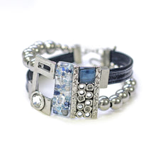 Load image into Gallery viewer, Créart Leather Stainless Steel Pewter bracelet
