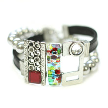 Load image into Gallery viewer, Créart Leather Stainless Steel Pewter bracelet
