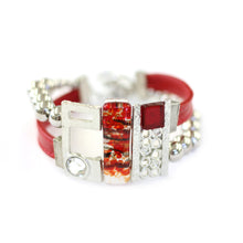 Load image into Gallery viewer, Créart Leather Stainless Steel Pewter bracelet
