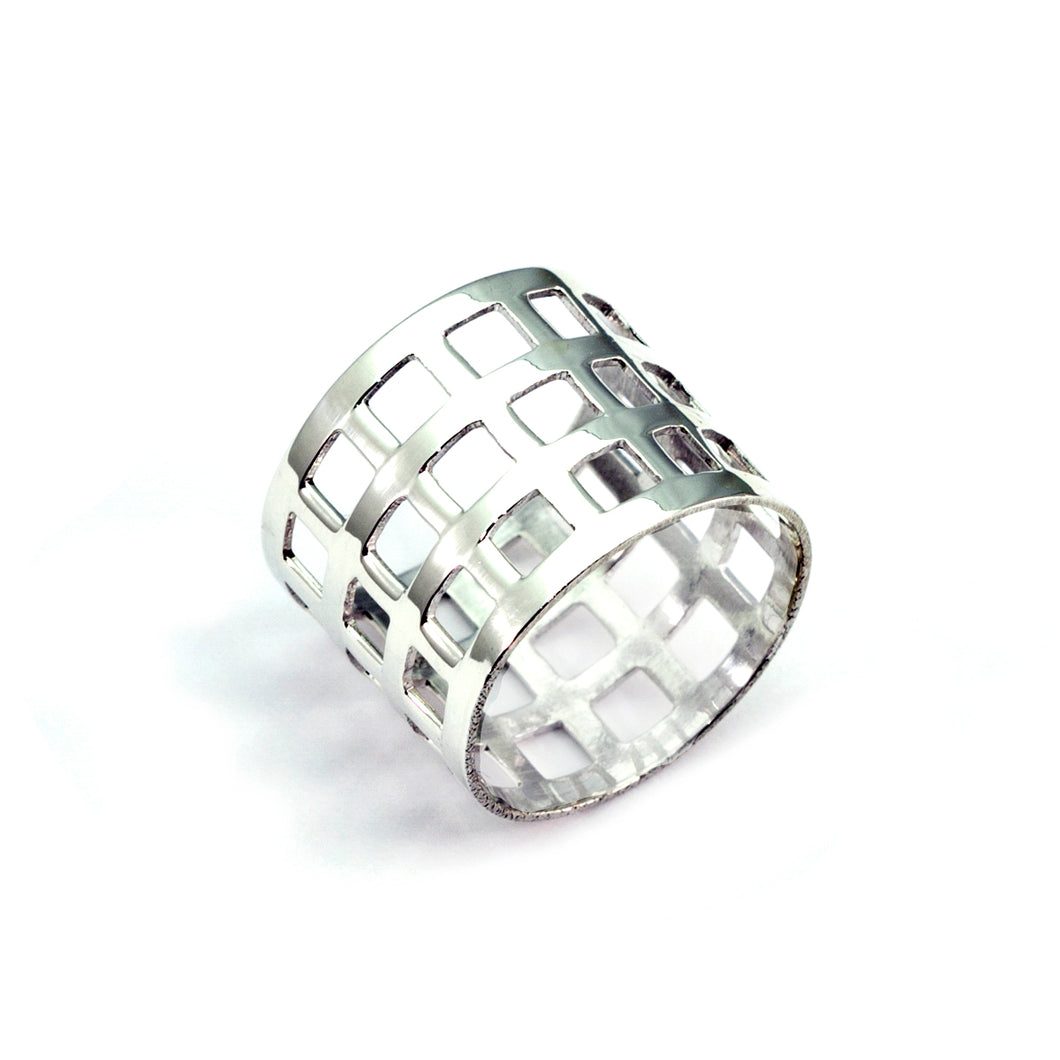 Checkerboard silver ring