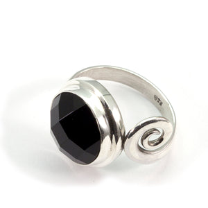 Faceted onyx silver ring