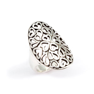 Silver Heart Pattern Ring