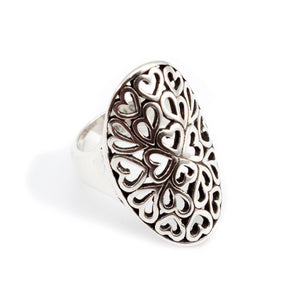 Silver Heart Pattern Ring